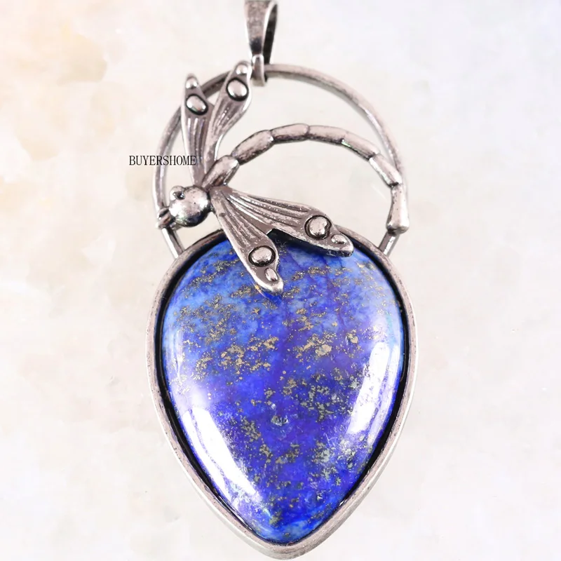 Серебряное ожерелье с подвеской, стрекоза, сердце, бусина, натуральный камень, Лапис, авантюрин, Howlite, Кристалл для девочек, женщин, ювелирное изделие, подарок - Metal color: Blue Lapis