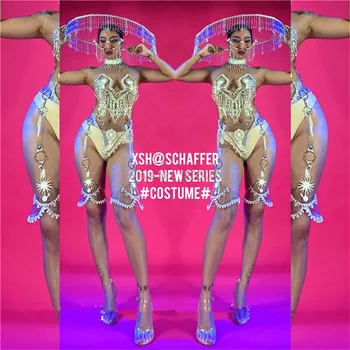 

Nightclub bar sexy girl dance team model show crystal pendant costume with headdress ballroom stage performance bikini bra set