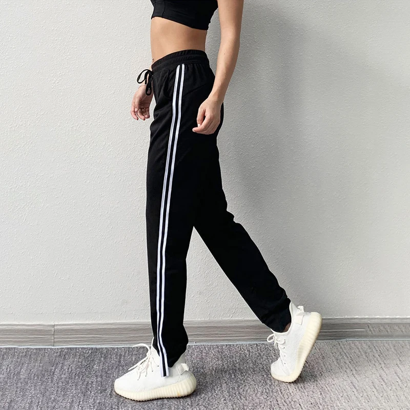 

NORMOV Winter Women Pants Casual High Waist Striped Patchwork Drawstring Ankle Length Pants Workout Jeggings Loose Cargo Pants