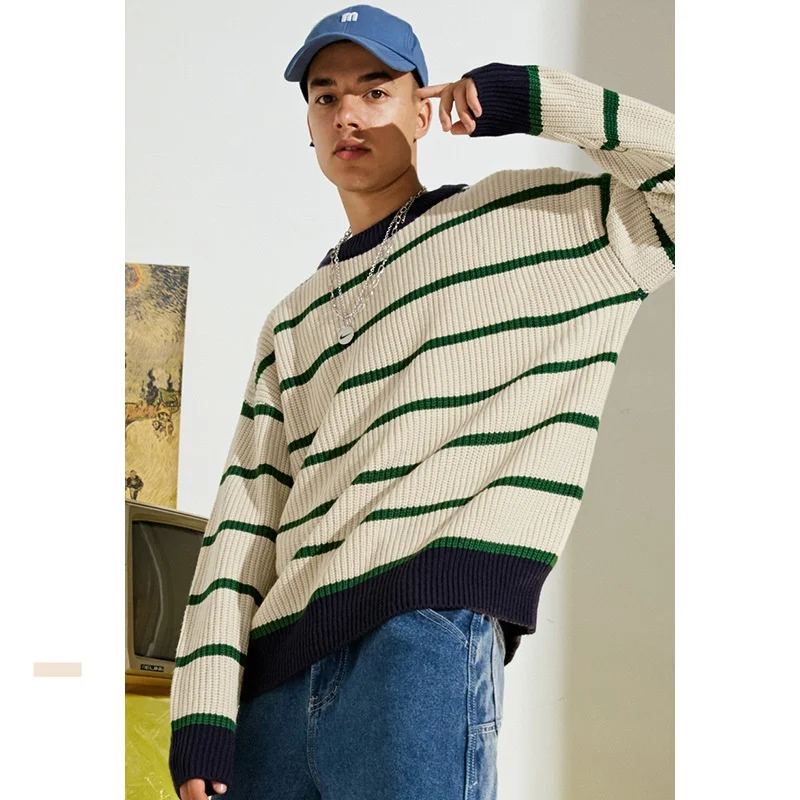 Yasword Men Sweater Casual Knitting Round Neck Wool Striped Loose Warm Man Knitted Sweatercoat Male High Neck Tops Pullover Yasword Men Sweater Casual Knitting Round Neck Wool Striped Loose Warm Man Knitted Sweatercoat Male High Neck Tops Pullover