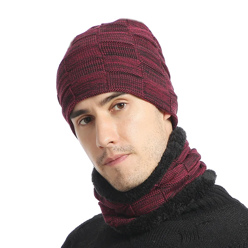 Зимняя шапка, шарф, набор для мужчин, вязаные шапки, шарф, шапочки, шапка для мужчин, теплая Толстая шапочка, шапка, шарф для зимы, вязаная Лыжная вязаная шапка