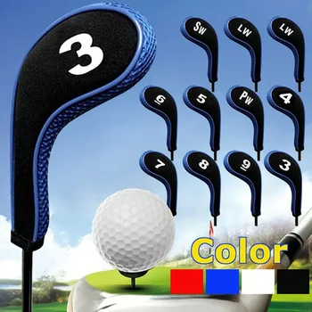 

12Pcs/set Golf Clubs Iron Head Covers Headcovers with Zipper Long Neck 5 Color