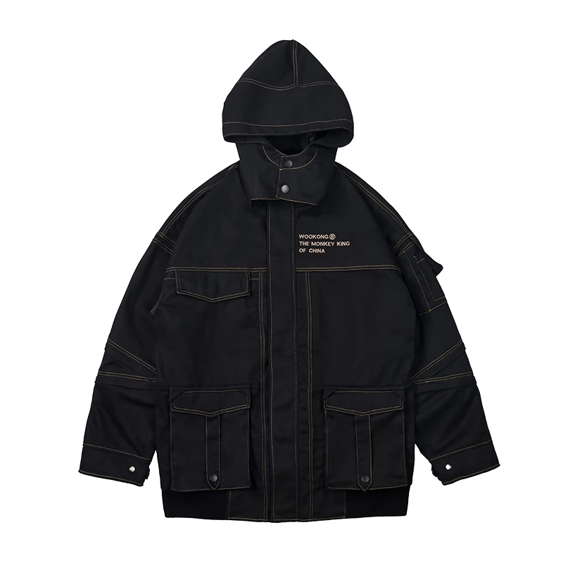 

Winter warm Thick Jacket Men's Long hooded trench coat Loose washed denim Outerwear Long Sleeve windproof clothes