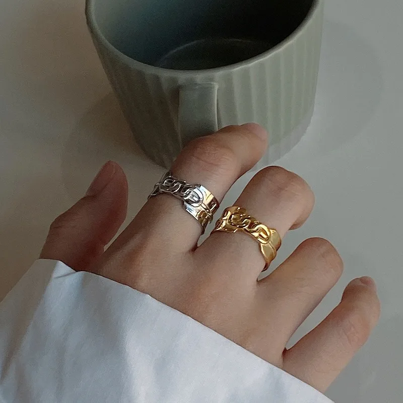 

Leouerry 925 Sterling Silver Irregular Wide Face Chain Rings Female Geometric Korean Style Open Rings Silver 925 Jewelry Gifts