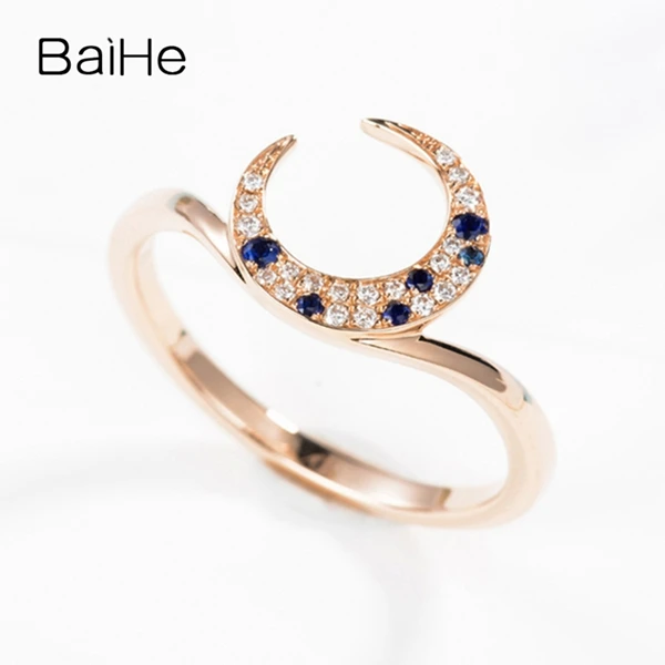 BAIHE Solid 14K розовое золото 0.05ct сертифицированные H/SI круглые натуральные бриллианты свадебные женские модные ювелирные изделия кольцо