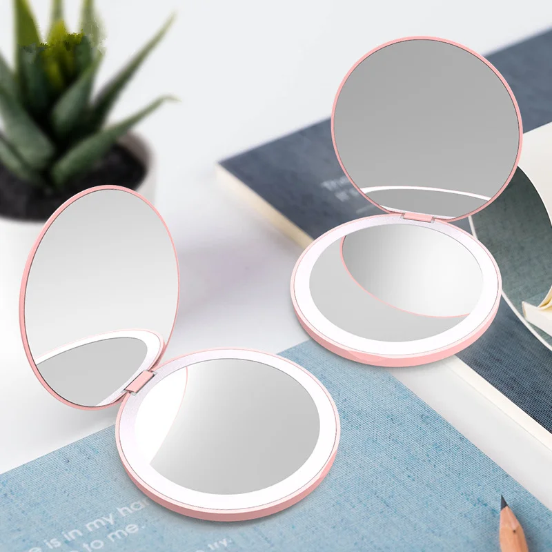 

Ultra-Thin Led Portable Double-Sided Folding Makeup Mirror With Light 2 Times Magnification Portable Light-Filling Small Mirror