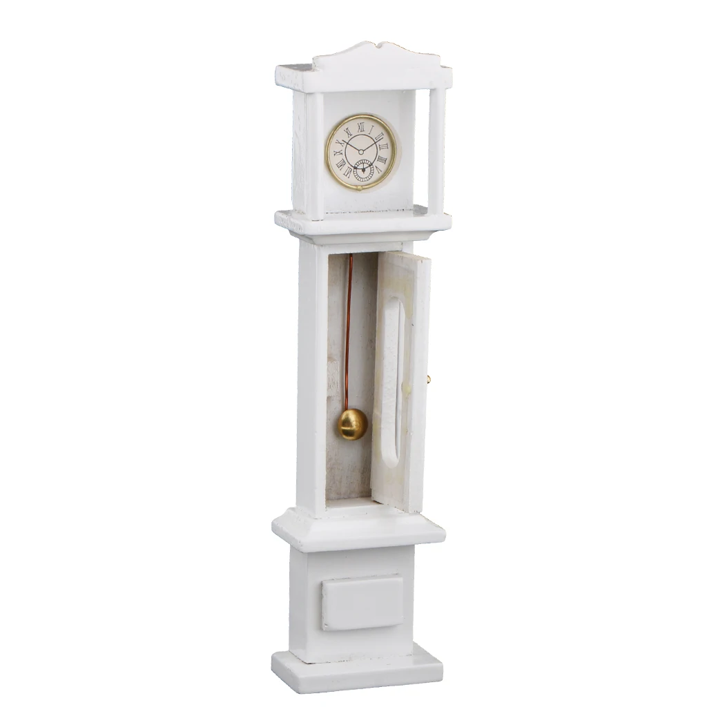 1/12 Dollhouse Miniature Room Furniture Vintage White Grandfather Clock