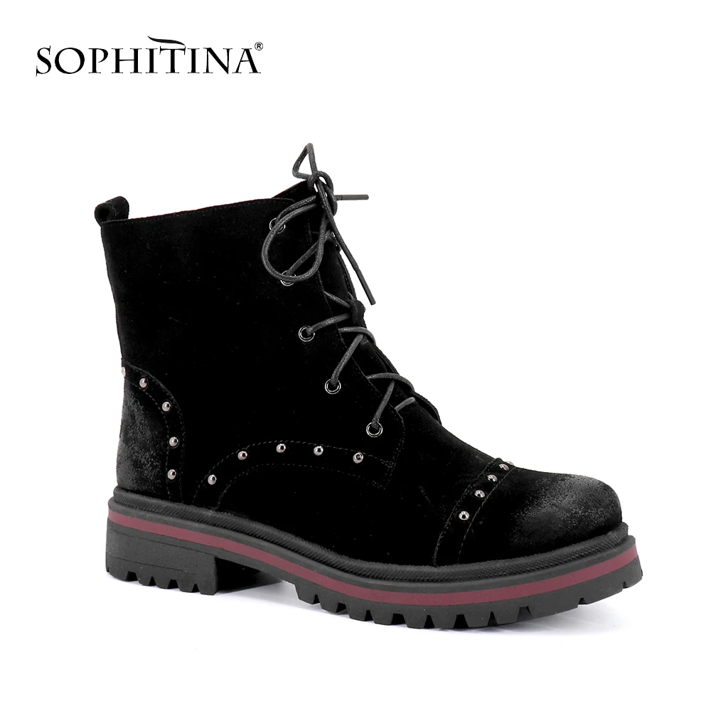 

SOPHITINA Comfortable Round Toe Boots High Quality Kid Suede Fashion Zipper Cross-tied Shoes Special Women's Ankle Boots SC256