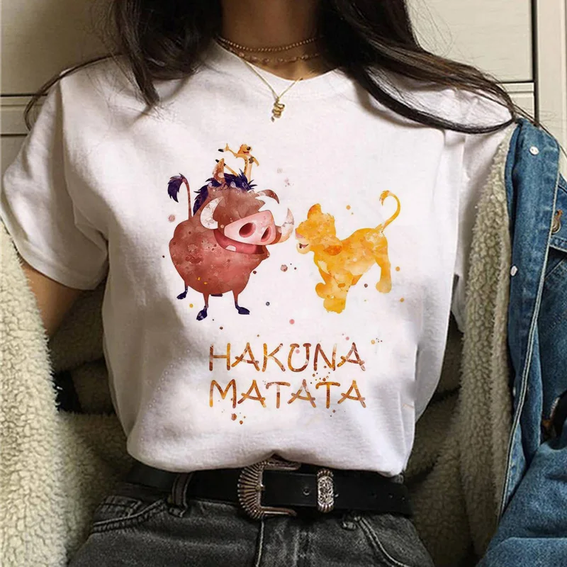 Футболка «Король Лев хакуна матата» harajuku, женская футболка ulzzang, летний топ с принтом 90 s, футболка веселая, повседневная, женская, Homme