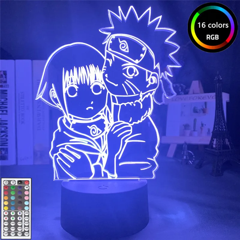 Anime Naruto Figuras Uzumaki Naruto Hinata 3D LED Night Light for Room Decor Gifts Nightlight Acrylic LED Table Lamp Kids Gifts
