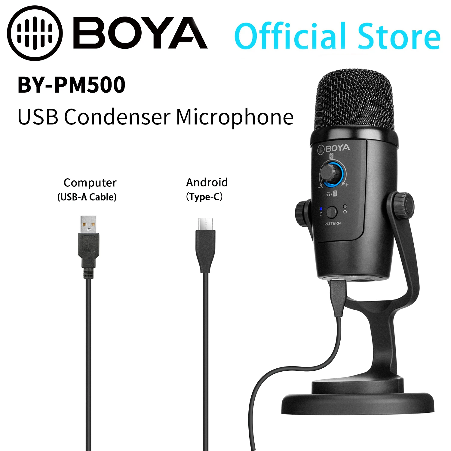 BOYA BY-PM500 Professional Studio Blogger Desktop USB Condenser Microphone for PC Mobile Phone Windows Mac Streaming Youtube