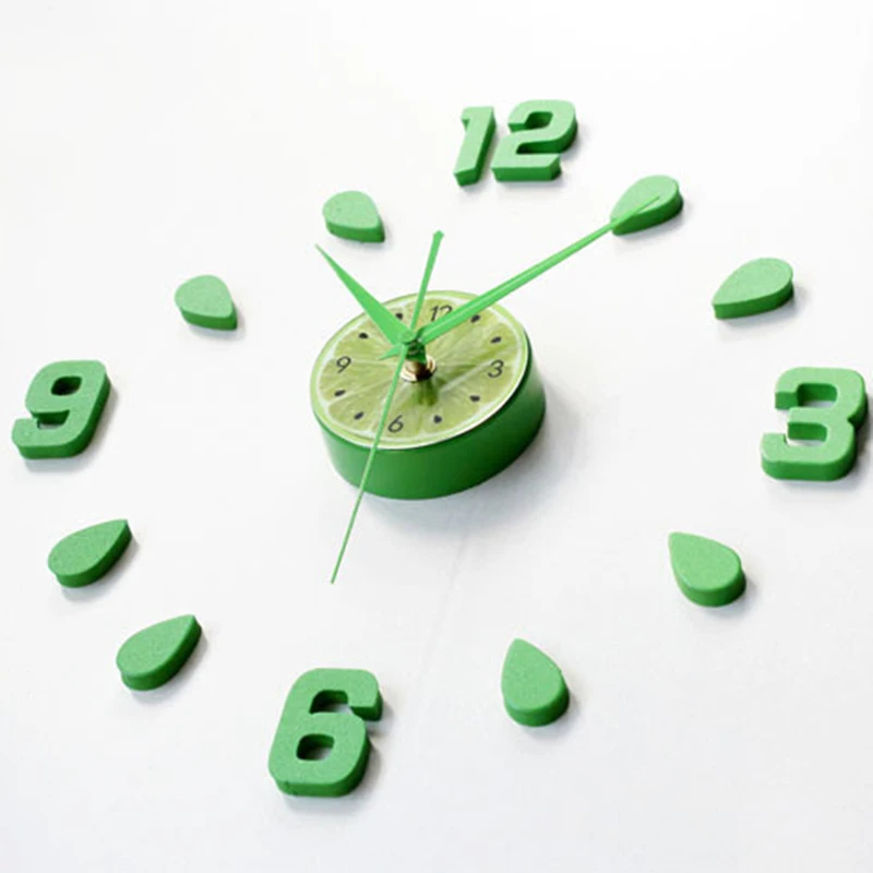 Лимонно-зеленый дизайн наклейки EVA 60 см настенные часы цвет большие декоративные 3D Diy настенные часы для кухни детская комната