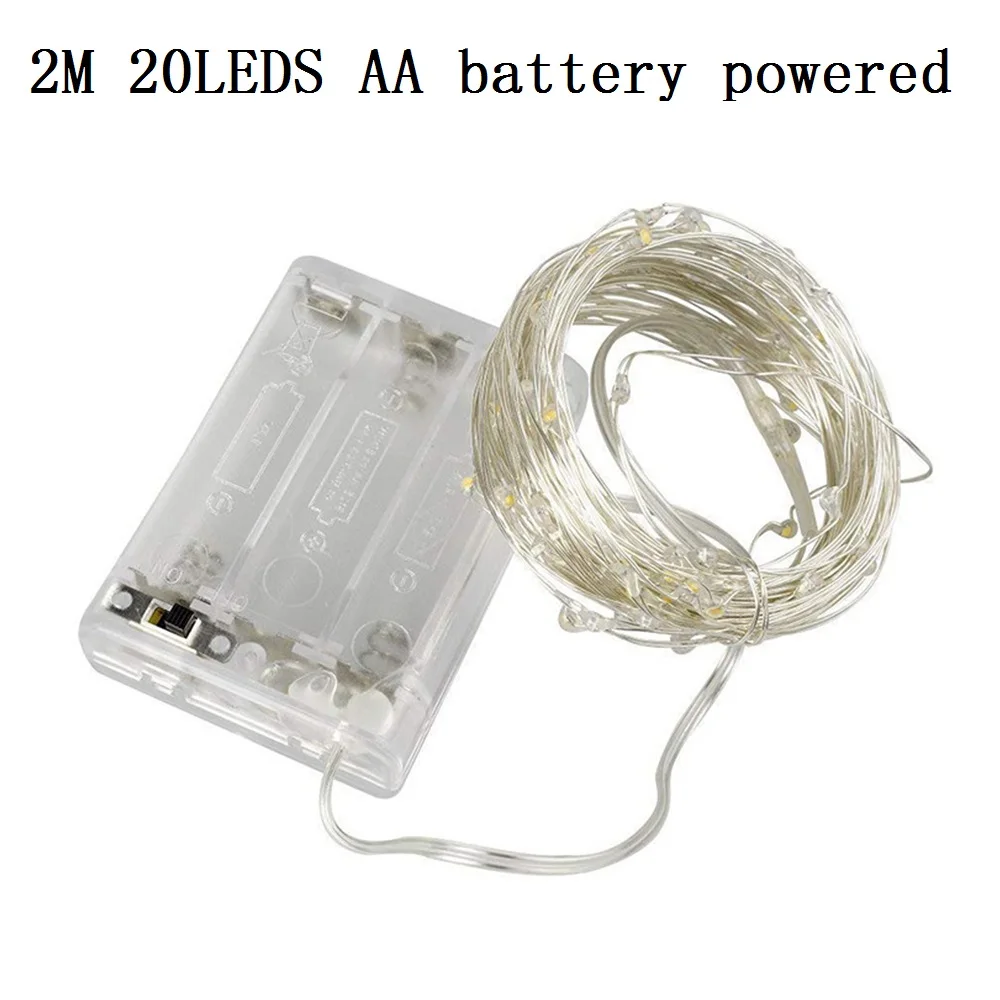 2M 20LEDS AA battery Рождественский светильник s медный провод светодиодный светильник для бутылки вина Сказочный светильник 1 м 2 м 3M 5 м 10 м вечерние свадебные украшения для домашней комнаты гирлянда - Испускаемый цвет: 2M 20LEDS AA battery