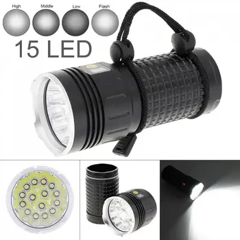 

Power Display 15 x T6 8000 Lumens Waterproof IP65 Aluminium Alloy LED Flashlight with 4 Modes Light and DC USB Cable
