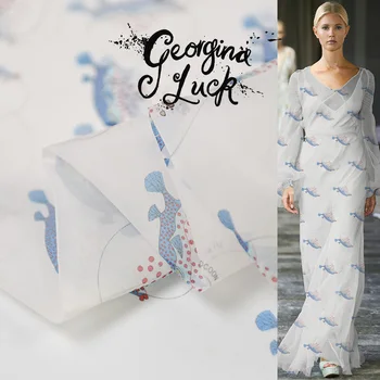 

19 Summer New 140cm Wide 8momme Silk Organza Fabric Globefish Printed Fabric for Women Dress Diy Sewing Free Shipping Sale Hot