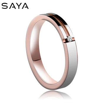 

Beautiful Ladies Rose Gold Tungsten Rings CZ Stone Inlay Gold Wedding Ring