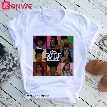 Women Beautiful African White Funny Print T shirt Girl Black Queen Lip Harajuku 90s Clothes