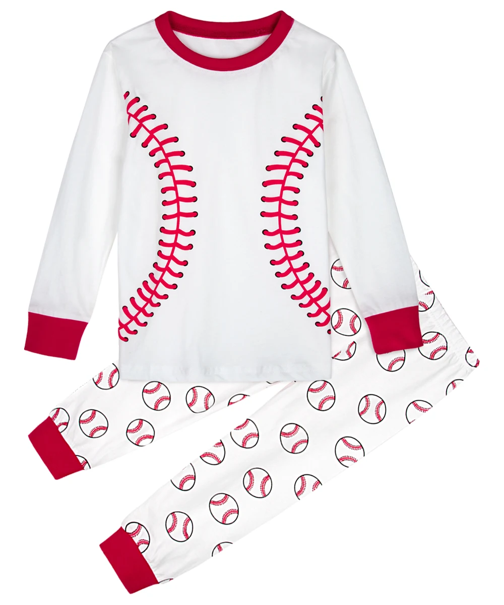 Детские пижамы для мальчиков, детские Бейсбол Футбол, баскетбольные комплекты одежды для сна, Рождественская зимняя теплая одежда для сна с длинными рукавами - Цвет: Baseball