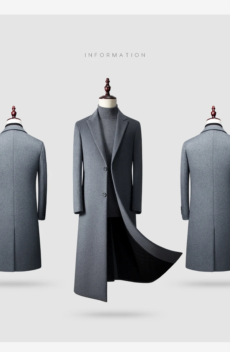 2022 winter over the knee long men's fashion slim wool coat luxury high quality business gentleman youth thick warm wool coat
