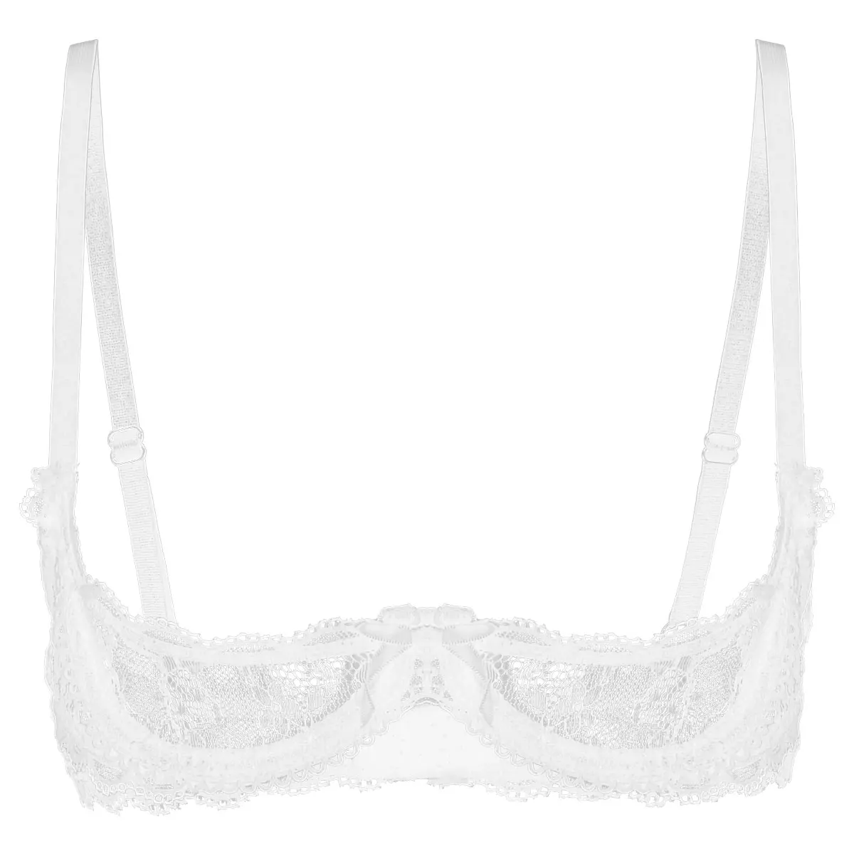 Women Sexy Lingerie See Through Sheer Lace Bra Top 1/4 Cups Adjustable Spaghetti Shoulder Straps Push Up Underwire Bras Tops