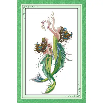 

Joy Sunday Printed Cross Stitch Kit The The mermaid Cotton Thread Painting 11&14CT Pattern DIY Embroidery Kits Needlework Kits