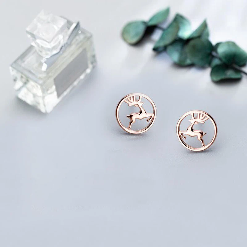 Dainty 925 Sterling Silver Christmas Stud Earrings For Women Tree Snowflake Bell Snowman Deer Earrings Jewelry Xmas Gifts - Окраска металла: S-E947