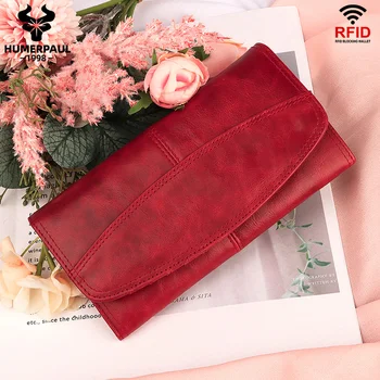 

HUMERPAUL Genuine Leather Wallet Fashion Women Clutch Wallets Luxury Female Coin Purse Rfid Card Holder bags portfel damski