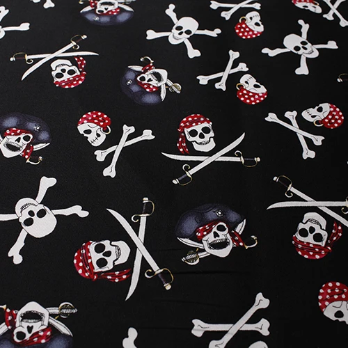 Black Dark Blue Restoring Pirate Skull Printing Micro Spring Clothing DIY Patchwork Cotton Fabric Tissus 50cm