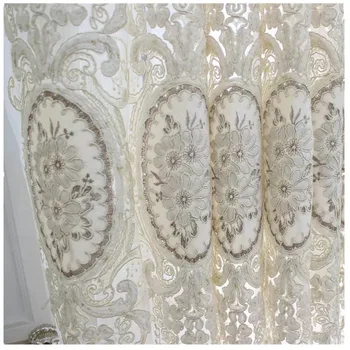 

Luxury European Embroidery Flower Sheer Curtain For Living Room White Romantic Lace Bottom New Home Decor Tulle Drapes JS215C