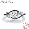 [BLACK AWN] 3,5 г 100% натуральная 925 пробы серебряные ювелирные изделия с черным и белым камнем Свадебные Кольца для женщин C307 - фото
