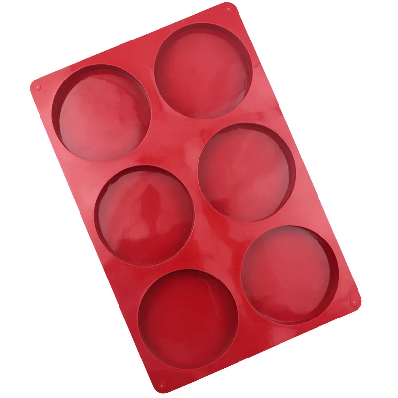 Description Picture 4 of item6 Cavity Large Disc Silicone Mold Suitable for Baking Muffin Pan Resin Coaster Burger Chocolate Tart Quiche Cake Decoration