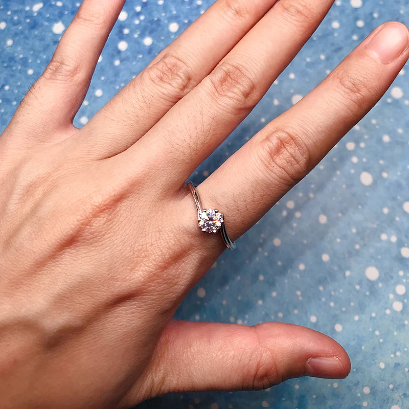 BOEYCJR 925 серебро 0.5ct F цвет Moissanite VVS обручальное свадебное кольцо с бриллиантом с национальным сертификатом для женщин Регулируемый