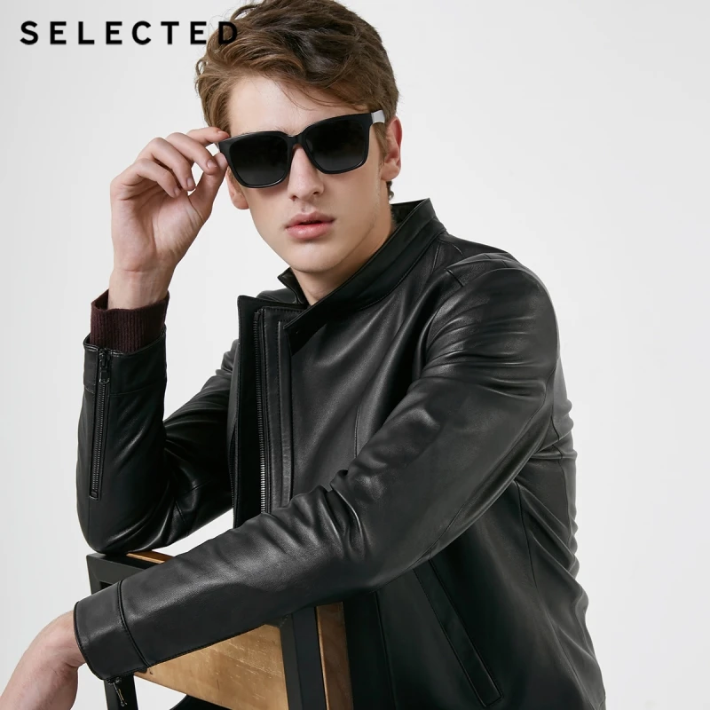 

SELECTED Men A/W Sheepskin Stand-up Collar Side Zip Leather Jacket S|418410511