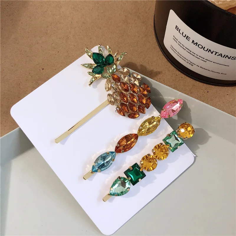 

Rongho Colorful Crystal Pineapple Hairpins for Women Hair Jewelry Summer Rainbow Stone Hair Clips Hair accessories 2019
