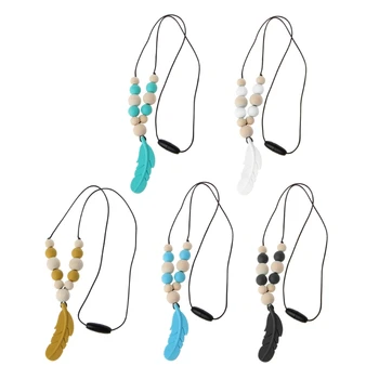 

Baby Infant Silicone Feather Jewelry Teething Necklace Baby Nursing Chewing Toys 95AE