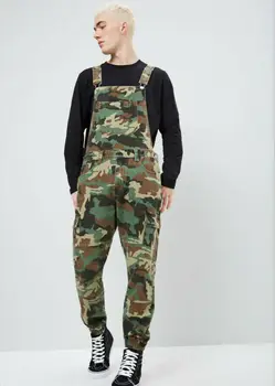 

Men's Distressed Denim Camouflage Overalls Bib Jumpsuit Moto Biker Jean Pants