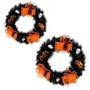 

30/40cm Halloween Silk Flower Ghost Skull Wreath Wall Door Window Hanging Garland Ornaments Home Decoration