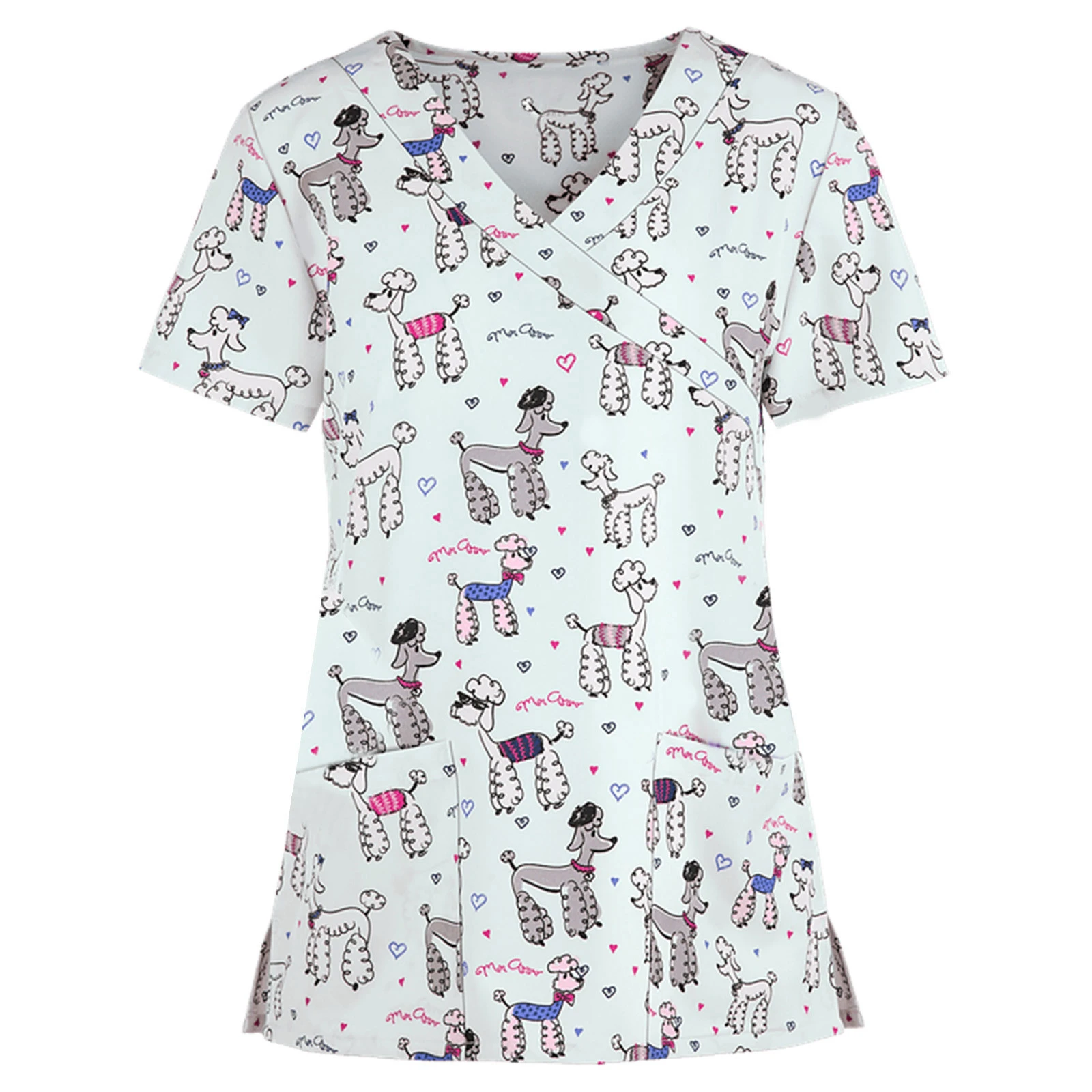 Animal Printing Working Scrubs Tops Pet Grooming Uniforms Cartoon