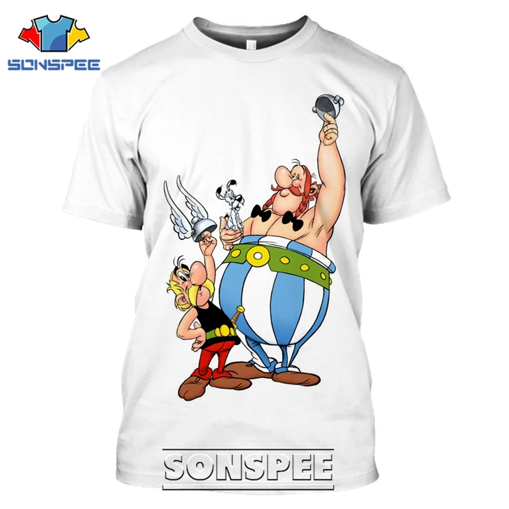 SONSPEE 3D Print Asterix And Obelix T-shirts Men Women Casual Hip Hop Short Sleeve Streetwear Vintage Cartoon Tees Tops Shirt (8)