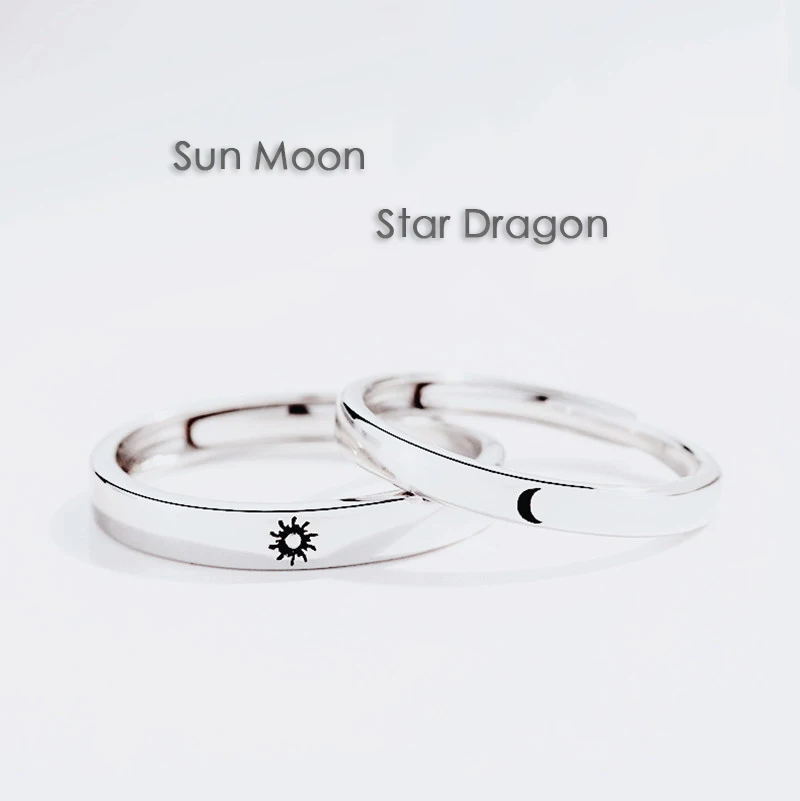 YIZIZAI Simple Opening Sun Moon Ring Minimalist Silver Color Sun Moon Adjustable Ring For Men Women Couple Engagement Jewelry