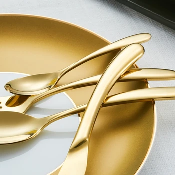 

Gold Luxury Cutlery Set Stainless Steel Wedding Tableware Dinner Sets Dishes Reusable Couverts De Table Kitchenware BD50CJ