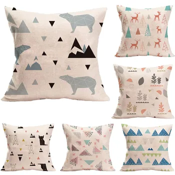 

2pcs christmas fresh pattern cotton linen seat cushion soft cute cartoon lumbar square home sofa store car bedromm pillowcase