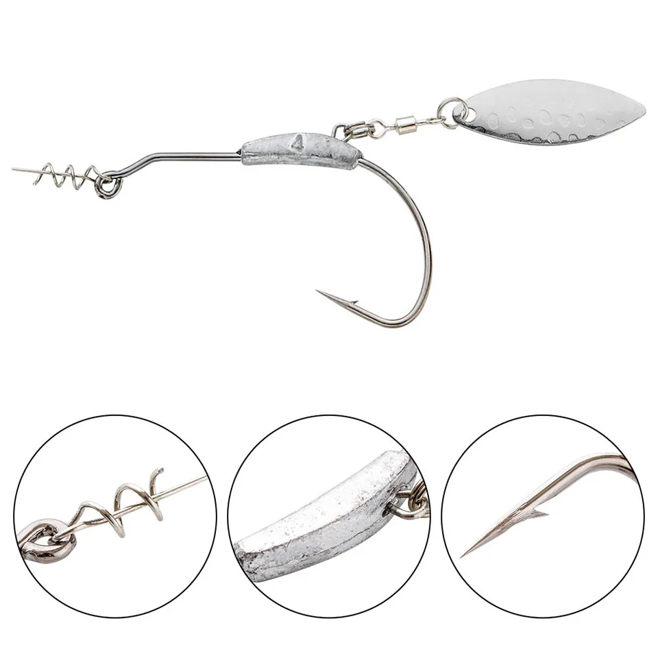 Description Picture 3 of itemWALK FISH Offset Fishing Hooks With Metal Spoon Slice Jig Head 2g-9g Wide Crank Fishhooks For Soft Lure Baits Spinner Hook