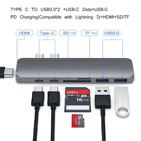 Usb type-C к VGA HDMI адаптер USB3.0 USB-C PD зарядный концентратор разветвитель