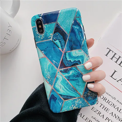 Художественный геометрический мраморный чехол для телефона iphone XS XR XS Max 6 6S 7 8 Plus глянцевый мягкий силиконовый чехол, блестящий перстень, украшенный бриллиантами - Цвет: T4
