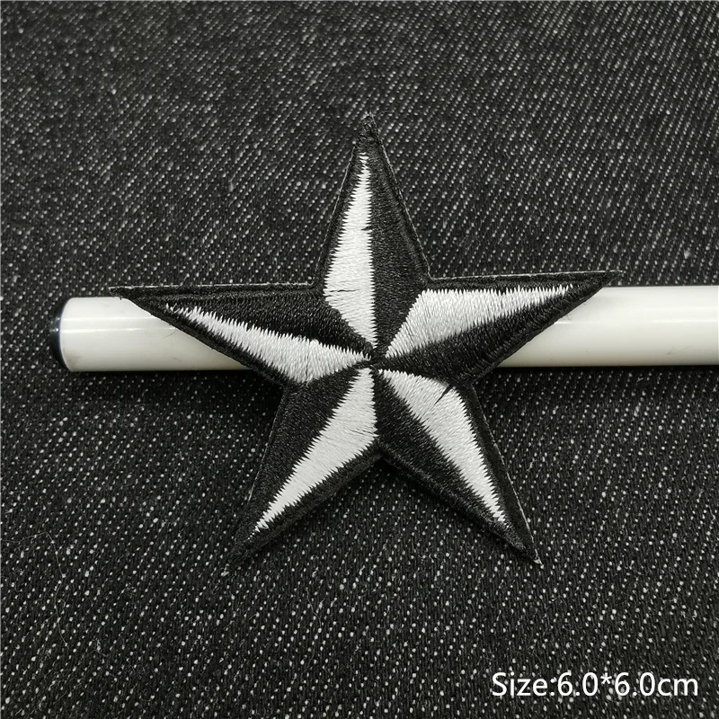 Schwarz und Weiß Pentagramm Stickerei Patches für Jeans Eisen auf Transfer Streifen Appliques Kleidung Aufkleber Kleidung Zipper Abzeichen – Detail 19