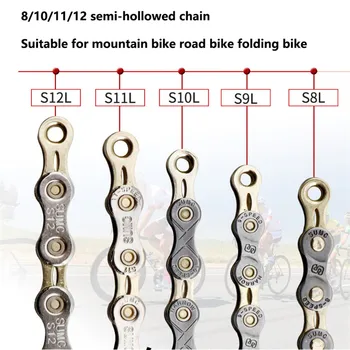 

Bike Chain Bicycle Chain S9/10/11/12 Speed Ultralight Semi-hollow Chain Rainbow Chain w/ Magic Buckle