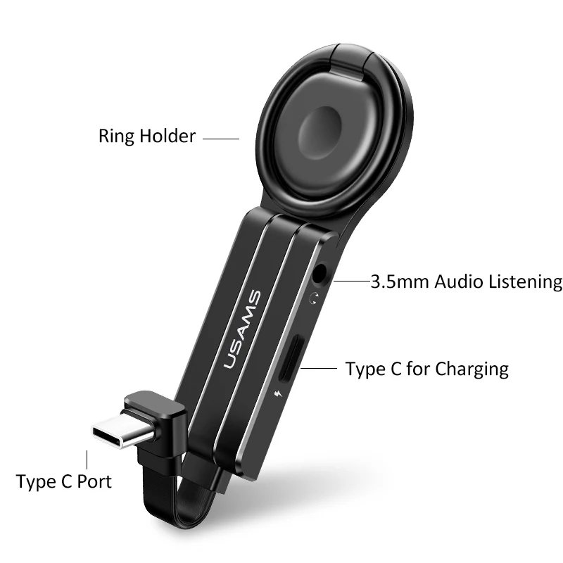 Type C Adapter USAMS Тип C 3,5 мм Aux адаптер type-c OTG Аудио адаптер для samsung S10 S9 USB C к type C двойной QC PD 3,0 адаптер быстрой зарядки - Цвет: Type C Adapter