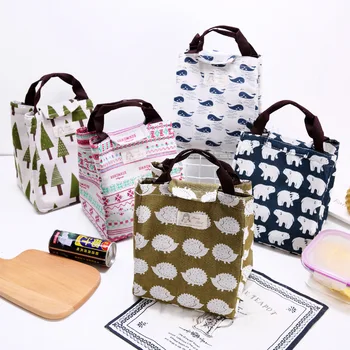 

Lunch Bag Cute Reusable Portable Linen Cotton Insulated Lunch Bag Tote Lunch Soft Bento Cooler Carry Outdoor Picnic Food Bag (Tr