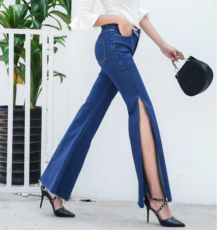 Autumn Personalized Women Side Slit Jeans High Waist Cool Denim Wide Leg Pants Trousers Boyfriend Jeans for Women WICCON